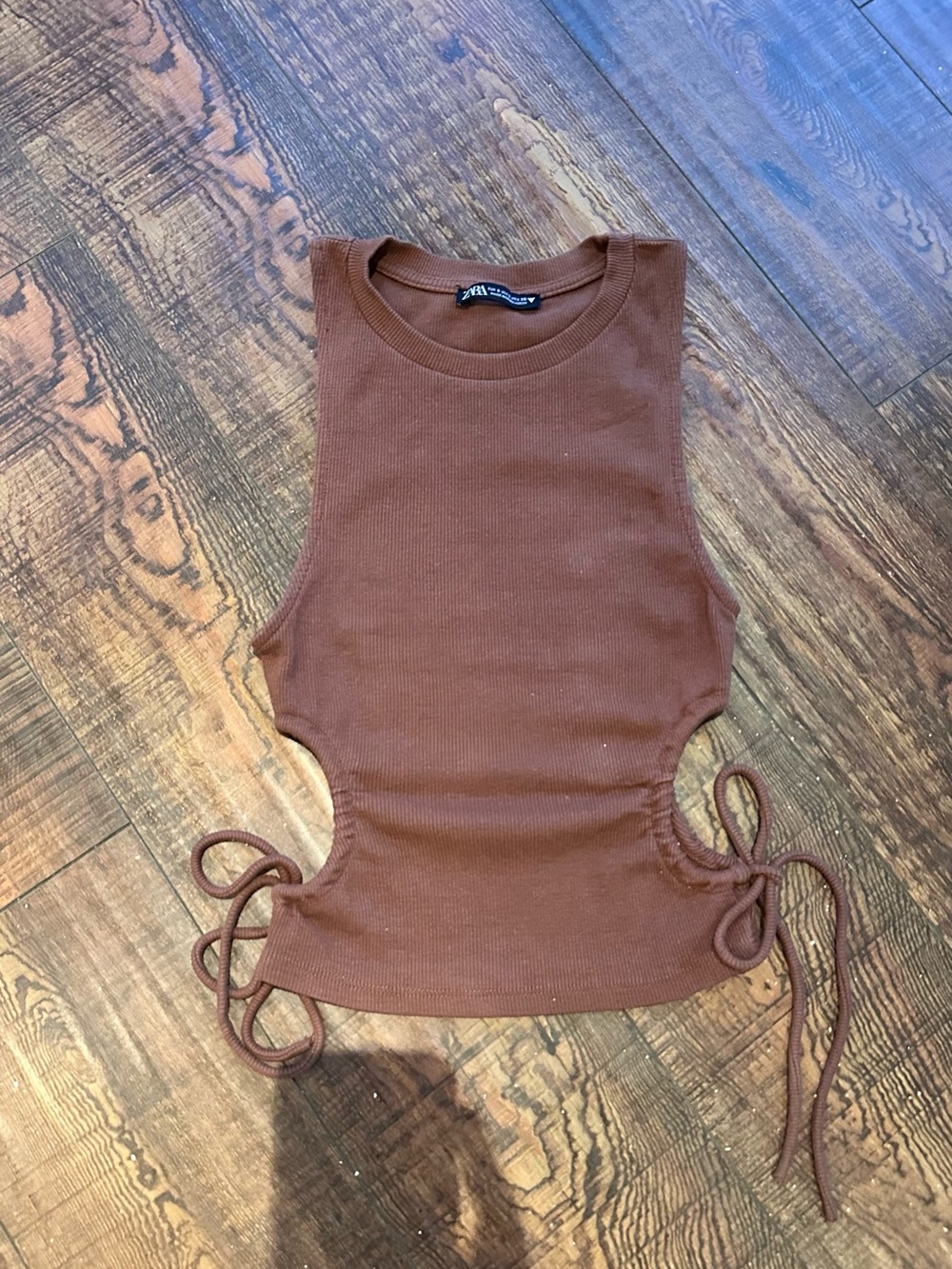 Zara Brown Ribbed Side-Tie Tank Top